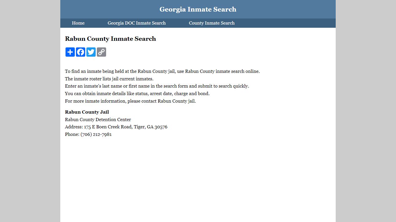 Rabun County Inmate Search